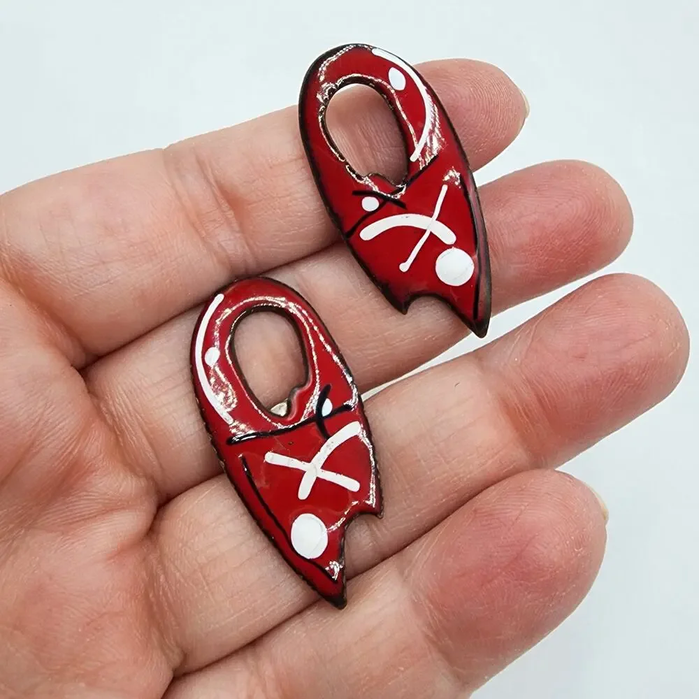 MCM Cufflinks Red Enamel Copper Cufflinks Mod Abstract Atomic Pop Design Artisan